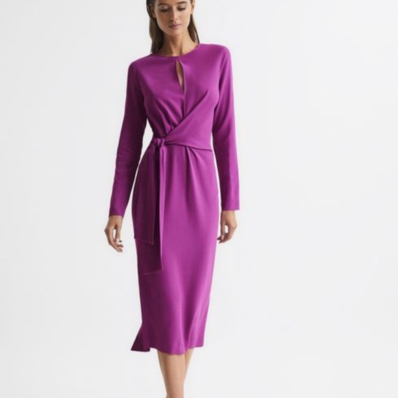 Reiss Valentina Bodycon Midi Purple Dress Size 6 - Picture 2 of 15